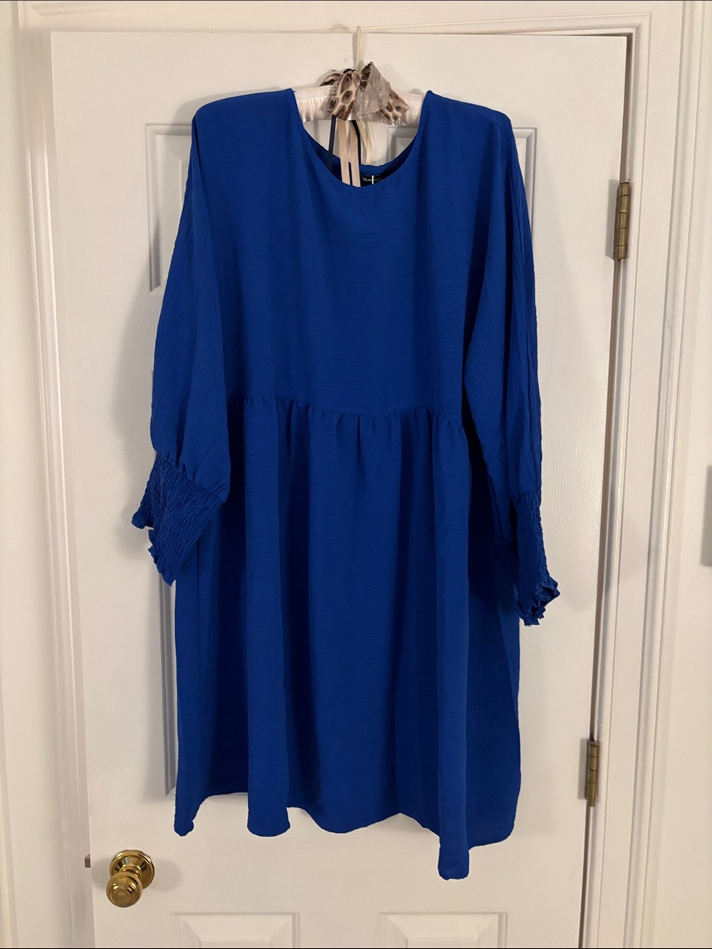 Bright Blue Long Sleeve Mini Dress with Smocked Cuffs